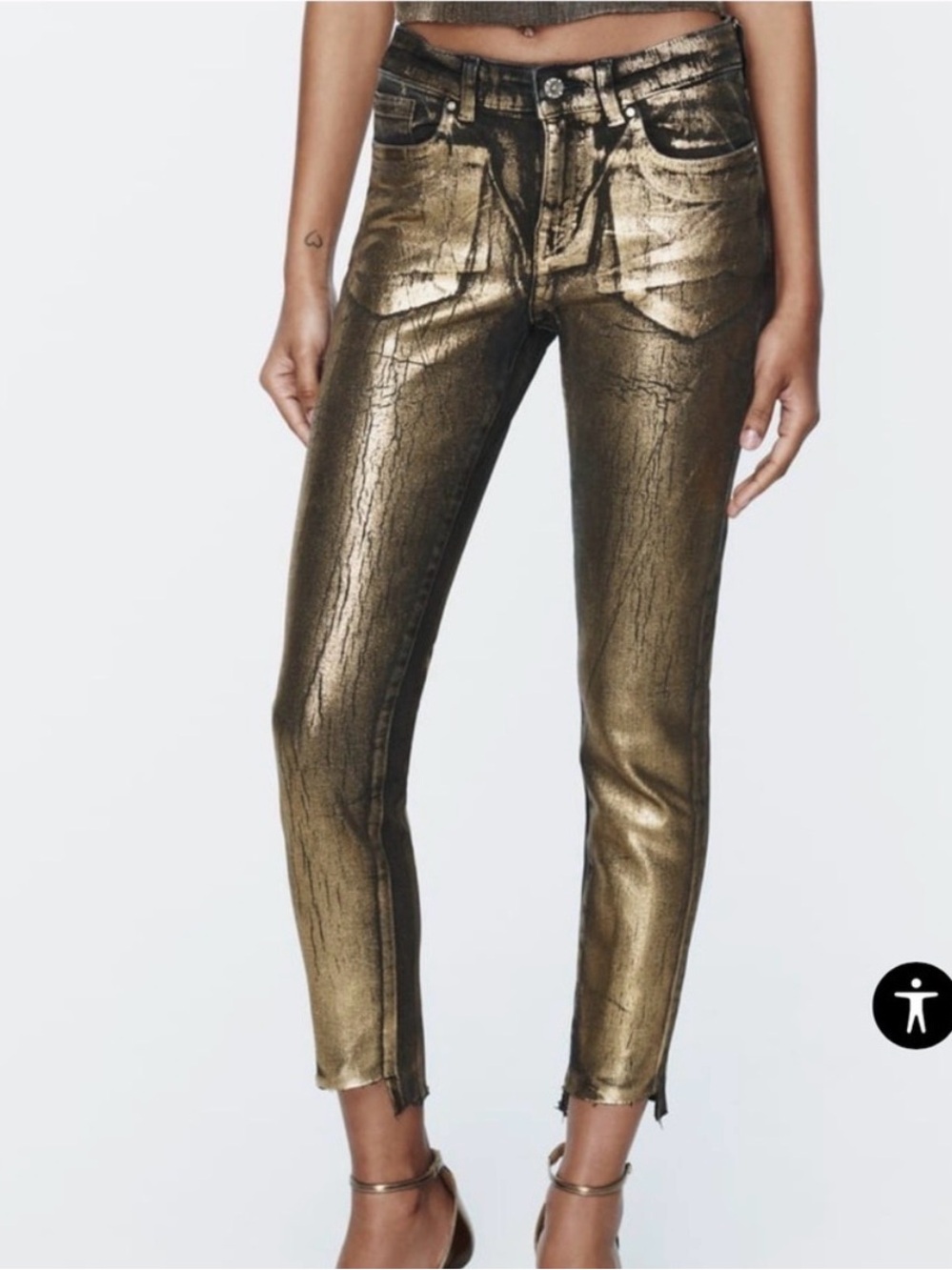 Zara Gold Foil Skinny Jeans Size 4 / 26 - Like New